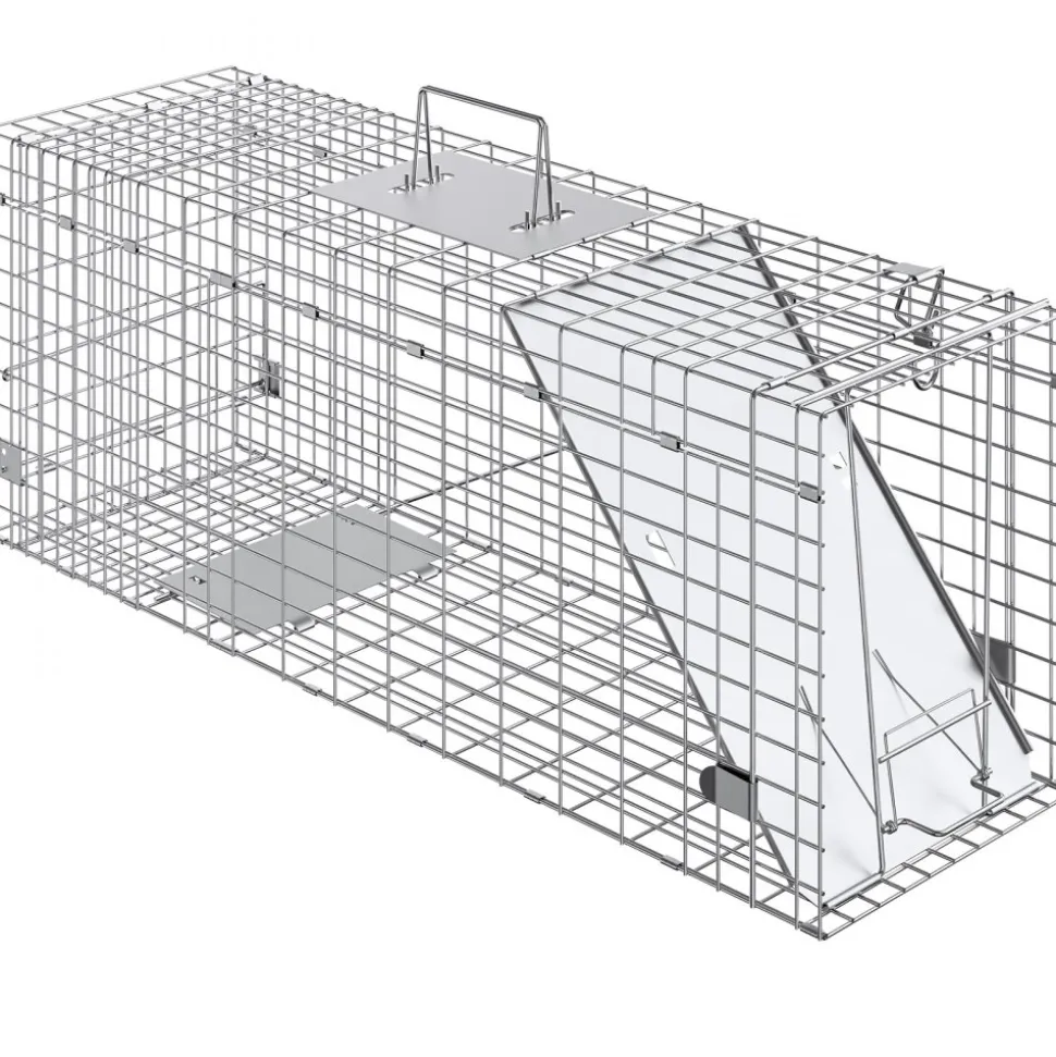VEVOR Live Animal Cage Trap, 31" x 10" x 12" Humane Cat Trap Galvanized Iron, Folding Animal Trap with Handle for Rabbits, Stray Cats, Squirrels, Raccoons, Groundhogs and Opossums