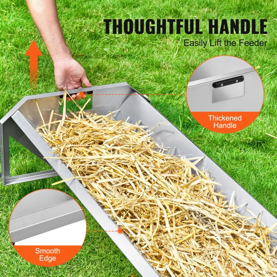 VEVOR Livestock Feeding Trough, 22 Gallon Capacity, 45" Hay Feeder, Heavy Duty Steel Livestock Trough, Galvanized Steel Sheep Feeder Trough Feeding up to 10 Goats for Horse Sheep Hog Farm Sheds Pen