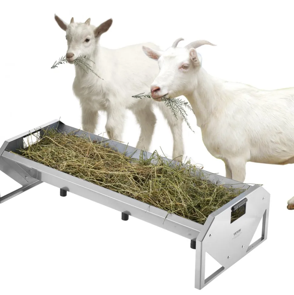 VEVOR Livestock Feeding Trough, 22 Gallon Capacity, 45" Hay Feeder, Heavy Duty Steel Livestock Trough, Galvanized Steel Sheep Feeder Trough Feeding up to 10 Goats for Horse Sheep Hog Farm Sheds Pen
