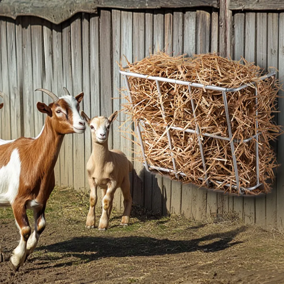 VEVOR Livestock Hay Feeder, 18.5 Gallons Large Capacity, Heavy-Duty Steel Goat Hay Rack, 24.4" Long Wall Mounted Horse Hay Holder, Multiple Sided Feeding Rack for Sheep Farm Livestock Indoor Outdoor