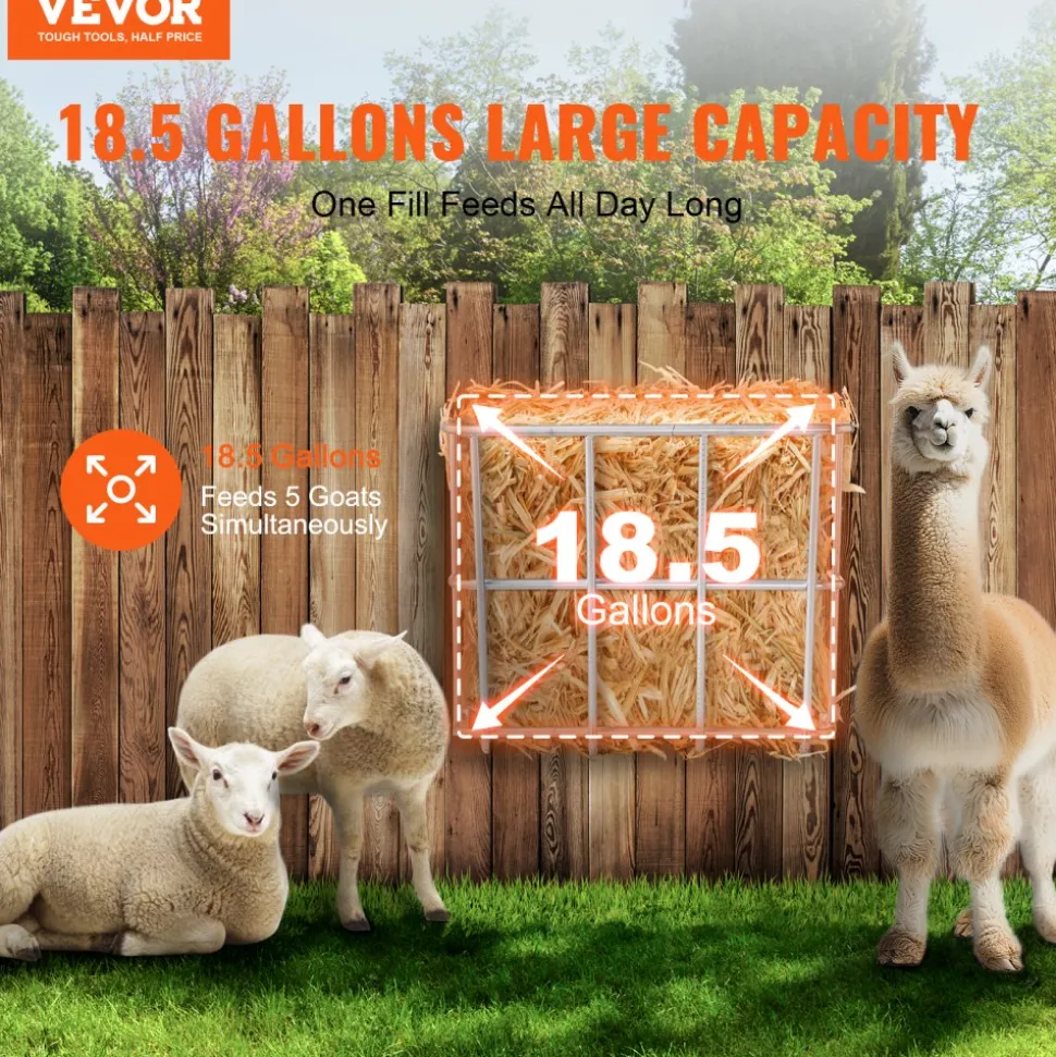 VEVOR Livestock Hay Feeder, 18.5 Gallons Large Capacity, Heavy-Duty Steel Goat Hay Rack, 24.4" Long Wall Mounted Horse Hay Holder, Multiple Sided Feeding Rack for Sheep Farm Livestock Indoor Outdoor