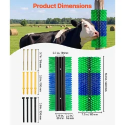 VEVOR Livestock Scratching Brush, 2PCS Goat Scratcher Brush Post with 8 Screws, 16.9