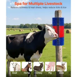 VEVOR Livestock Scratching Brush, 3PCS Goat Scratcher Brush Post with 12 Screws, 16.9" x 7.5" Cow Scratcher for Back Itch Relief, Massage Grooming Scratch Tool for Horse Cattle Sheep Pig, Blue & Red
