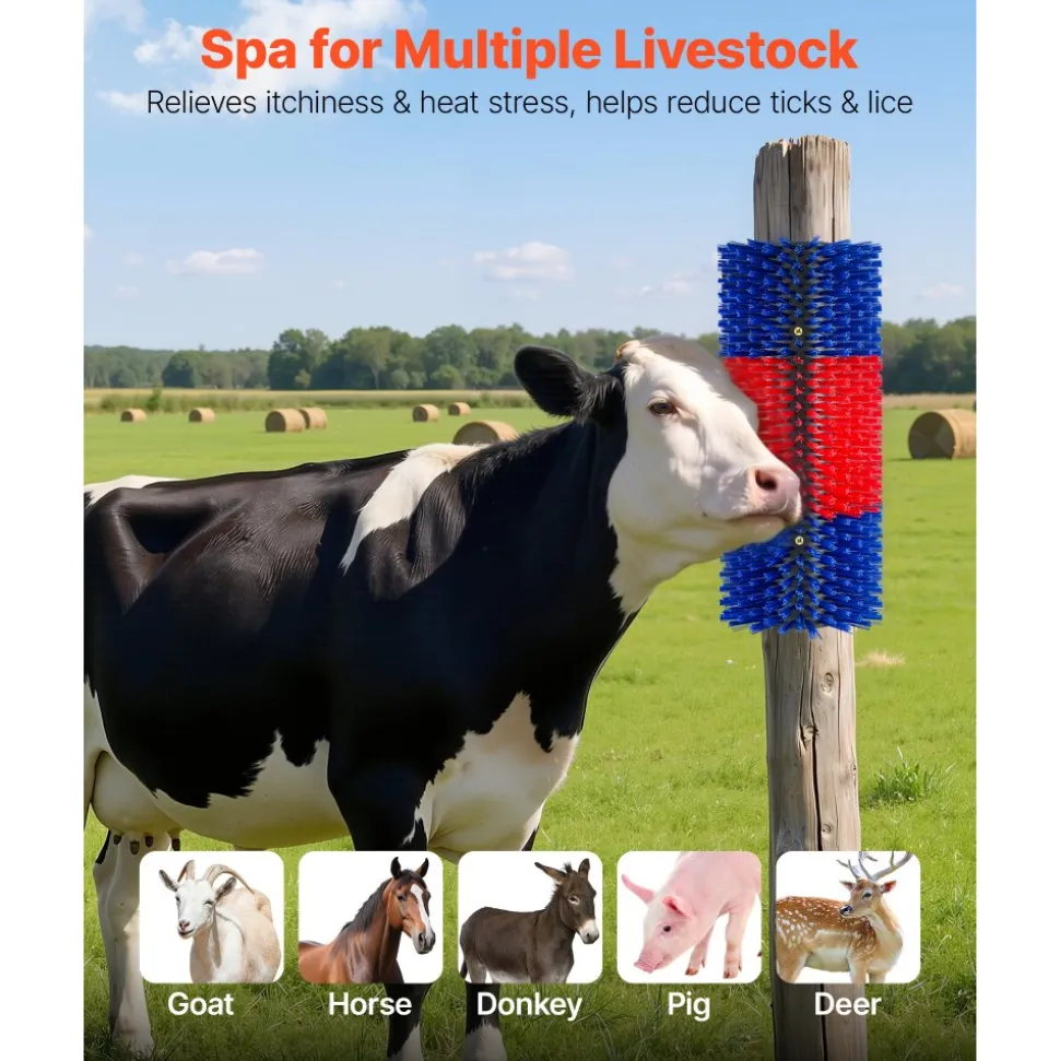 VEVOR Livestock Scratching Brush, 3PCS Goat Scratcher Brush Post with 12 Screws, 16.9" x 7.5" Cow Scratcher for Back Itch Relief, Massage Grooming Scratch Tool for Horse Cattle Sheep Pig, Blue & Red