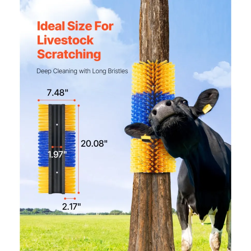 VEVOR Livestock Scratching Brush, 1PC Goat Scratcher Brush Post with 4 Screws, 16.9" x 7.5" Cow Scratcher for Back Itch Relief, Massage Grooming Scratch Tool for Horse Cattle Sheep Pig, Green & Blue