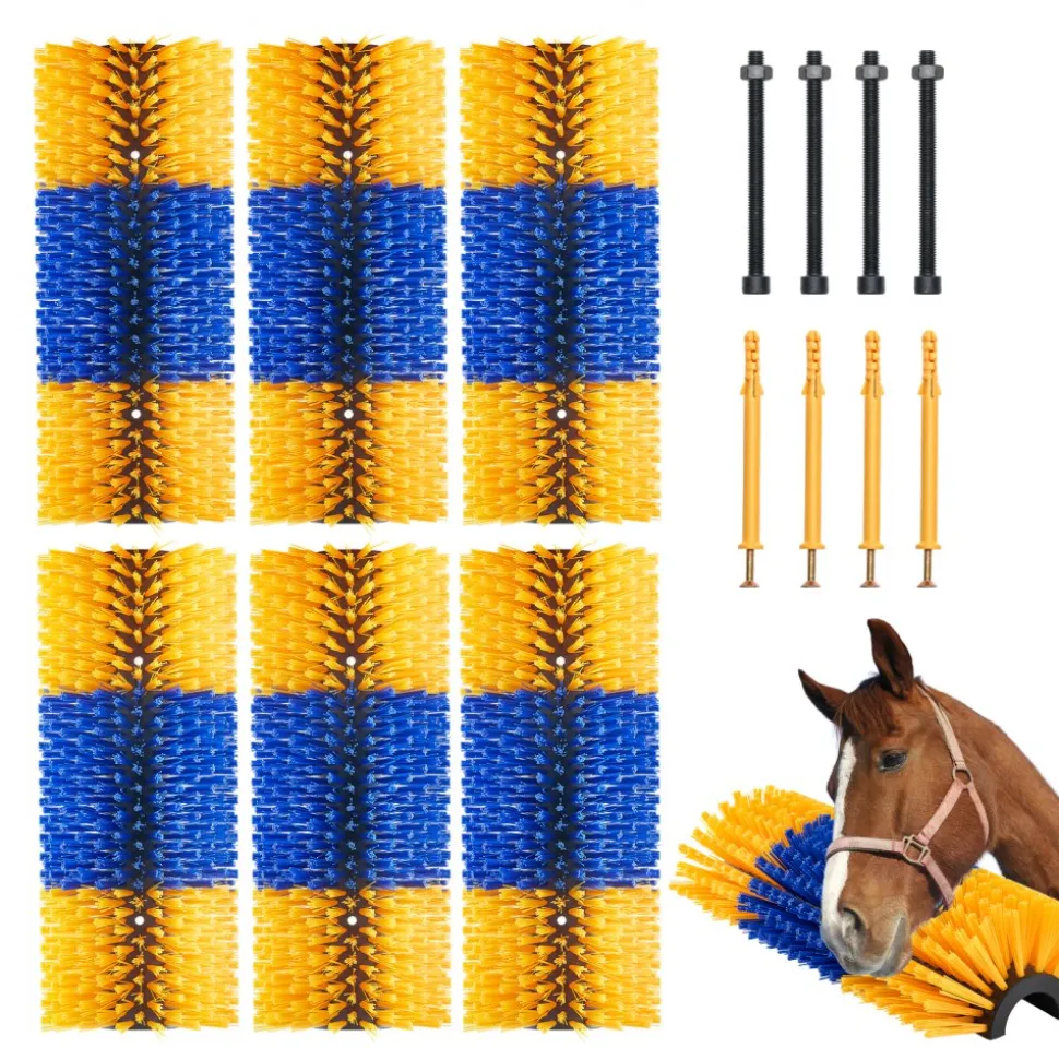 VEVOR Livestock Scratching Brush, 1PC Goat Scratcher Brush Post with 4 Screws, 16.9" x 7.5" Cow Scratcher for Back Itch Relief, Massage Grooming Scratch Tool for Horse Cattle Sheep Pig, Green & Blue