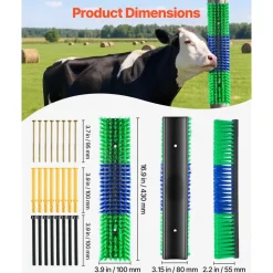 VEVOR Livestock Scratching Brush, 1PC Goat Scratcher Brush Post with 4 Screws, 16.9" x 7.5" Cow Scratcher for Back Itch Relief, Massage Grooming Scratch Tool for Horse Cattle Sheep Pig, Green & Black