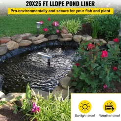 VEVOR LLDPE Pond Liner 20x25 ft, Pond Liner 20 Mil, Fish Pond Liners for Waterfall, Pond and Fish Ponds