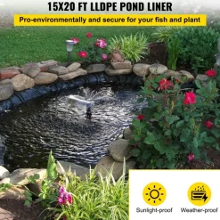 VEVOR LLDPE Pond Liner 15x20 ft, Pond Liner 20 Mil, Fish Pond Liners for Waterfall, Pond and Fish Ponds