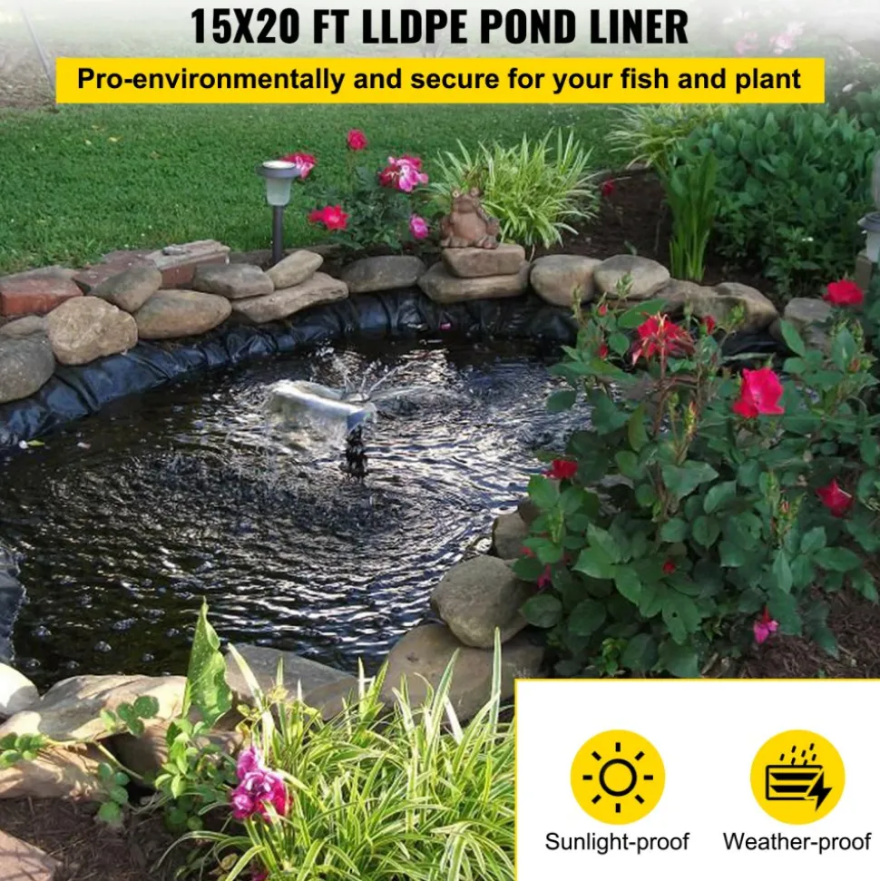 VEVOR LLDPE Pond Liner 15x20 ft, Pond Liner 20 Mil, Fish Pond Liners for Waterfall, Pond and Fish Ponds
