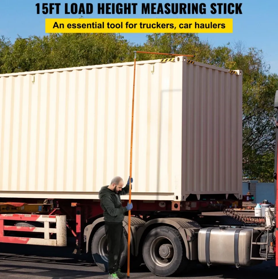 VEVOR Load Height Measuring Stick, 15' Sturdy Fiberglass Truck Height Stick with Adjustable Pole, Non-conductive Truck Height Measuring Stick with Carrying Bag, Height Stick for Trucks, Car Haulers