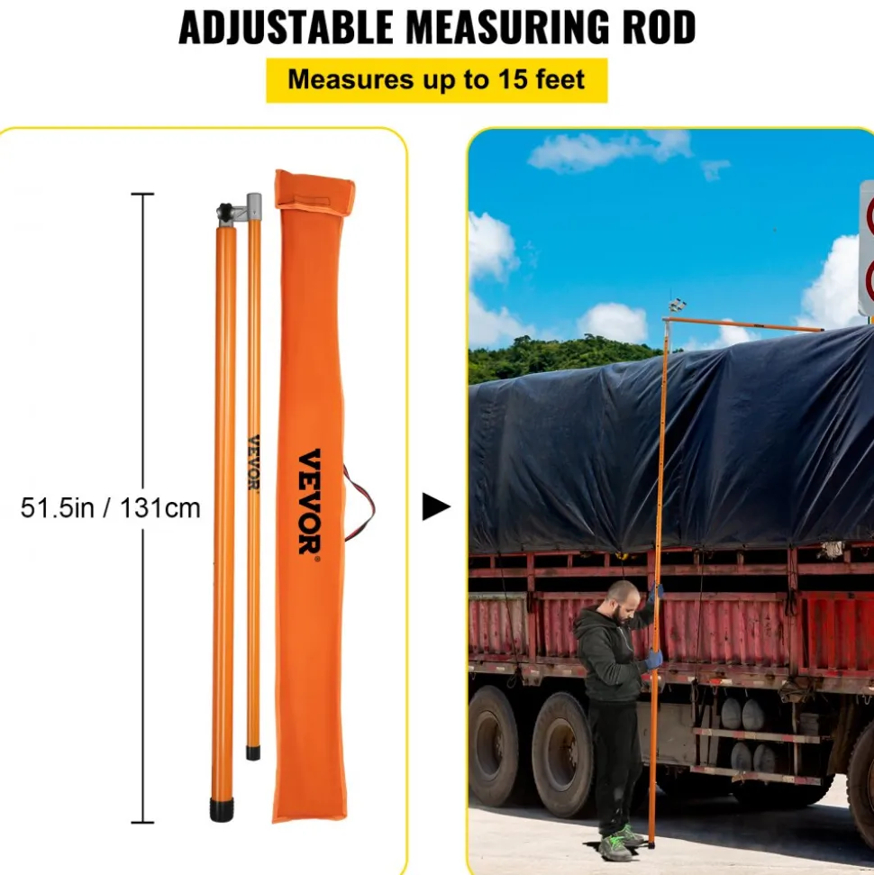 VEVOR Load Height Measuring Stick, 15' Sturdy Fiberglass Truck Height Stick with Adjustable Pole, Non-conductive Truck Height Measuring Stick with Carrying Bag, Height Stick for Trucks, Car Haulers