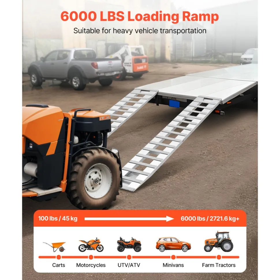 VEVOR Loading Ramps, 2 Pcs 94 x 15 in, Durable Aluminum and Heavy-Duty Trailer Ramp Set with 16 Anti-Slip Plates, 6000 Lbs Combined Capacity, for Carts, Farm Tractors, ATVs, Lawn Mowers, Motorcycles