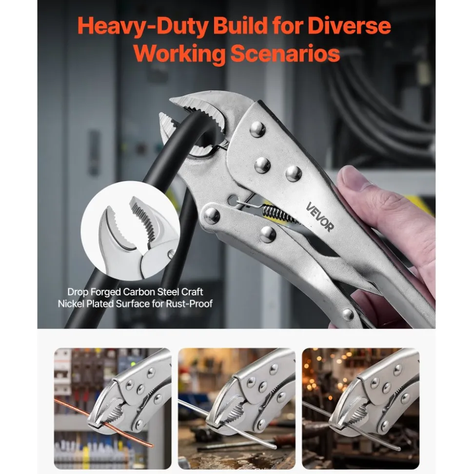 VEVOR Locking Pliers Set 5-Piece Pliers Tool Set Nickel-Plated Carbon Steel, Hand Tools for DIY & Home Use, 5"/7"/10" Curved Jaw, 6.5"/9" Long Nose, Ergonomic Non-Slip Handles, Adjustable Jaw Opening