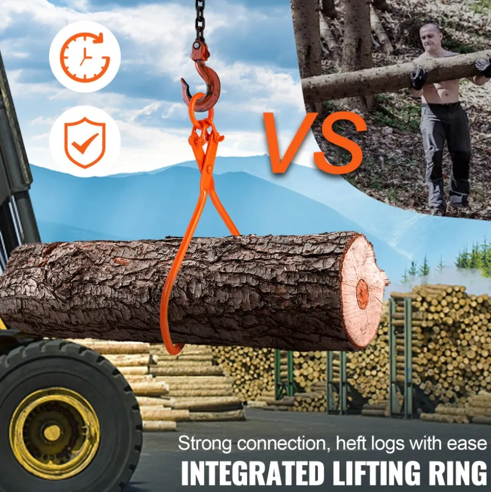 VEVOR Log Skidding Tongs, 32 inch 2 Claw Log Lifting Tongs, Heavy Duty Steel Lumber Skidding Tongs, 1543 lbs/700 kg Loading Capacity, Log Lifting, Handling, Dragging & Carrying Tool