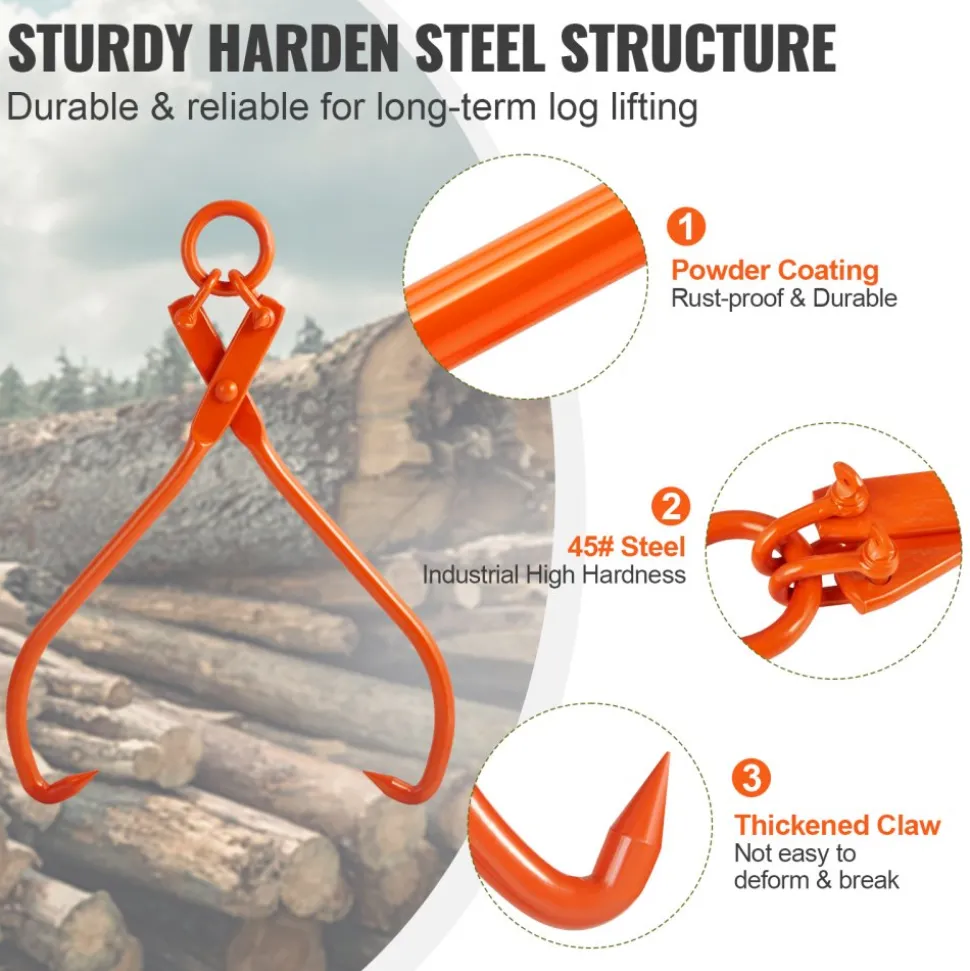 VEVOR Log Skidding Tongs, 32 inch 2 Claw Log Lifting Tongs, Heavy Duty Steel Lumber Skidding Tongs, 1543 lbs/700 kg Loading Capacity, Log Lifting, Handling, Dragging & Carrying Tool