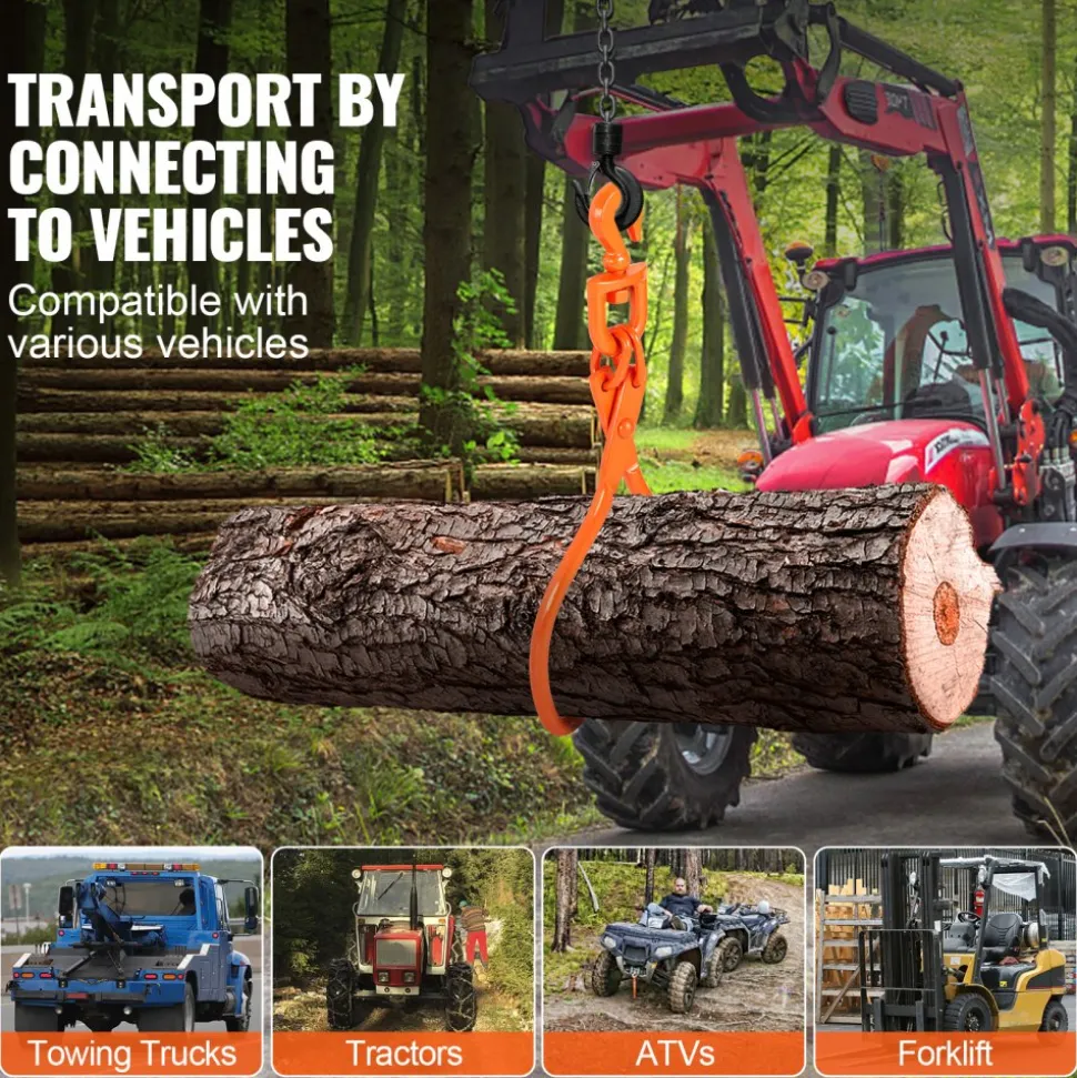 VEVOR Log Skidding Tongs, 18 inch 2 Claw Log Lifting Tongs, Heavy Duty Rotating Steel Lumber Skidding Tongs, 772 lbs/350 kg Loading Capacity, Log Lifting, Handling, Dragging & Carrying Tool