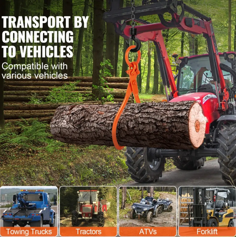 VEVOR Log Skidding Tongs, 18 inch 2 Claw Log Lifting Tongs, Heavy Duty Steel Lumber Skidding Tongs, 772 lbs/350 kg Loading Capacity, Log Lifting, Handling, Dragging & Carrying Tool