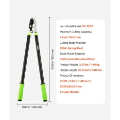 VEVOR Loppers for Tree Trimming, 32 inch Garden Anvil Trimmer with Compound Action, Sharp Steel Blade, Heavy Duty Tree Branch Cutter Up to 2 inch Dia Cut Capacity, Ergonomically Designed Handles