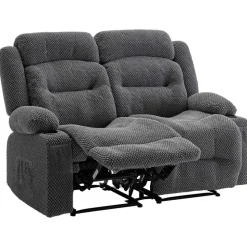 VEVOR Loveseat Recliner Sofa, Manual Reclining Couch with Heating and Massage, Soft Corduroy Recliner Sofa with USB Ports, Cup Holders and Side Storage Bags, Dual Loveseat Chair for Living Room, Grey