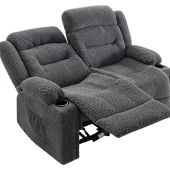 VEVOR Loveseat Recliner Sofa, Manual Reclining Couch with Heating and Massage, Soft Corduroy Recliner Sofa with USB Ports, Cup Holders and Side Storage Bags, Dual Loveseat Chair for Living Room, Grey