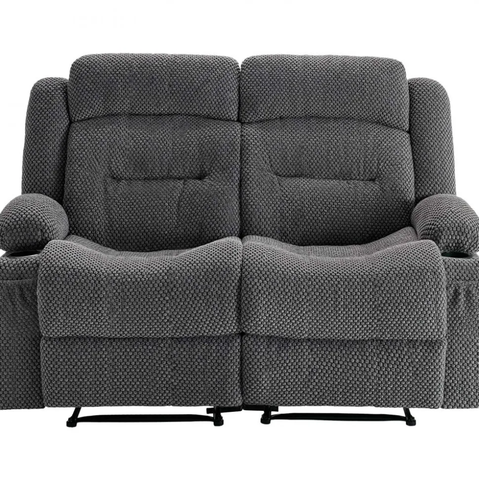 VEVOR Loveseat Recliner Sofa, Manual Reclining Couch with Heating and Massage, Soft Corduroy Recliner Sofa with USB Ports, Cup Holders and Side Storage Bags, Dual Loveseat Chair for Living Room, Grey