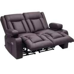 VEVOR Loveseat Recliner Sofa, Power Reclining Couch with Heating & Massage and Timer, PU Leather Electric Recliner Sofa with USB Ports, Cup Holders and Side Bags, Dual Loveseat Chair for Living Room