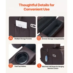 VEVOR Loveseat Recliner Sofa, Power Reclining Couch with Heating & Massage and Timer, PU Leather Electric Recliner Sofa with USB Ports, Cup Holders and Side Bags, Dual Loveseat Chair for Living Room