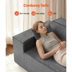 VEVOR Loveseat Sofa, 63-Inch 2-Seats Couch for Living Room, Modern Small Corduroy Couch with Pocket Springs, Soft Cushions, Comfy Loveseat for Bedroom, Office or Apartment, No Assembly Required, Gray