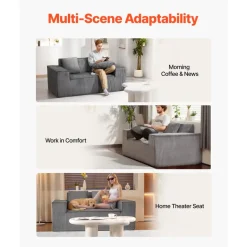 VEVOR Loveseat Sofa, 63-Inch 2-Seats Couch for Living Room, Modern Small Corduroy Couch with Pocket Springs, Soft Cushions, Comfy Loveseat for Bedroom, Office or Apartment, No Assembly Required, Gray