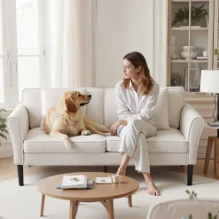 VEVOR Loveseat Sofa, 69-Inch Small Sofa Couch for Living Room, Velvet Fabric 2-Seats Couch with Sinuous Spring, Soft Cushions and Sturdy Frame, Comfy Loveseat for Bedroom, Office or Apartment, White