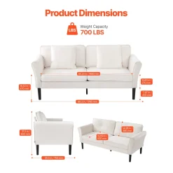 VEVOR Loveseat Sofa, 69-Inch Small Sofa Couch for Living Room, Velvet Fabric 2-Seats Couch with Sinuous Spring, Soft Cushions and Sturdy Frame, Comfy Loveseat for Bedroom, Office or Apartment, White