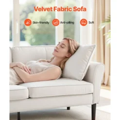 VEVOR Loveseat Sofa, 69-Inch Small Sofa Couch for Living Room, Velvet Fabric 2-Seats Couch with Sinuous Spring, Soft Cushions and Sturdy Frame, Comfy Loveseat for Bedroom, Office or Apartment, White