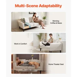 VEVOR Loveseat Sofa, 69-Inch Small Sofa Couch for Living Room, Velvet Fabric 2-Seats Couch with Sinuous Spring, Soft Cushions and Sturdy Frame, Comfy Loveseat for Bedroom, Office or Apartment, White
