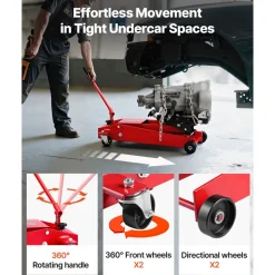 VEVOR Low Profile Floor Jack, 2200 lbs / 1 Ton Lifting Capacity Telescoping Transmission Floor Jack, 7.28-27.6 in Lifting Height, Flexible 360° Swivel wheels, Heavy-Duty Lift Hoist for Garage/Shop