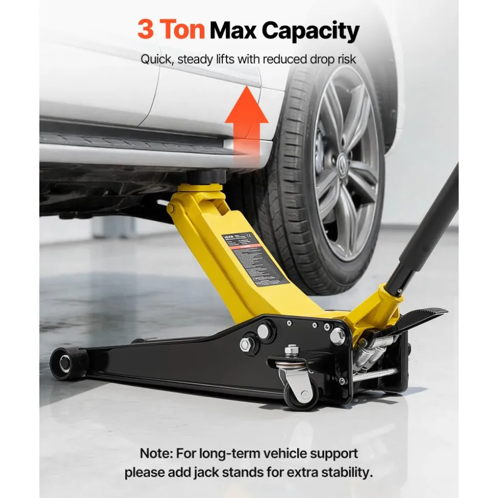 VEVOR Low Profile Floor Jack, 3 Ton (6614 lbs) Capacity, Steel Racing Floor Jack with Dual Pistons Quick Lift Pump & SUV Adapter, Hydraulic Trolley Car Lift for Sports Cars, Lifting Range 2.95"-19.7"