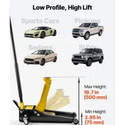 VEVOR Low Profile Floor Jack, 3 Ton (6614 lbs) Capacity, Steel Racing Floor Jack with Dual Pistons Quick Lift Pump & SUV Adapter, Hydraulic Trolley Car Lift for Sports Cars, Lifting Range 2.95