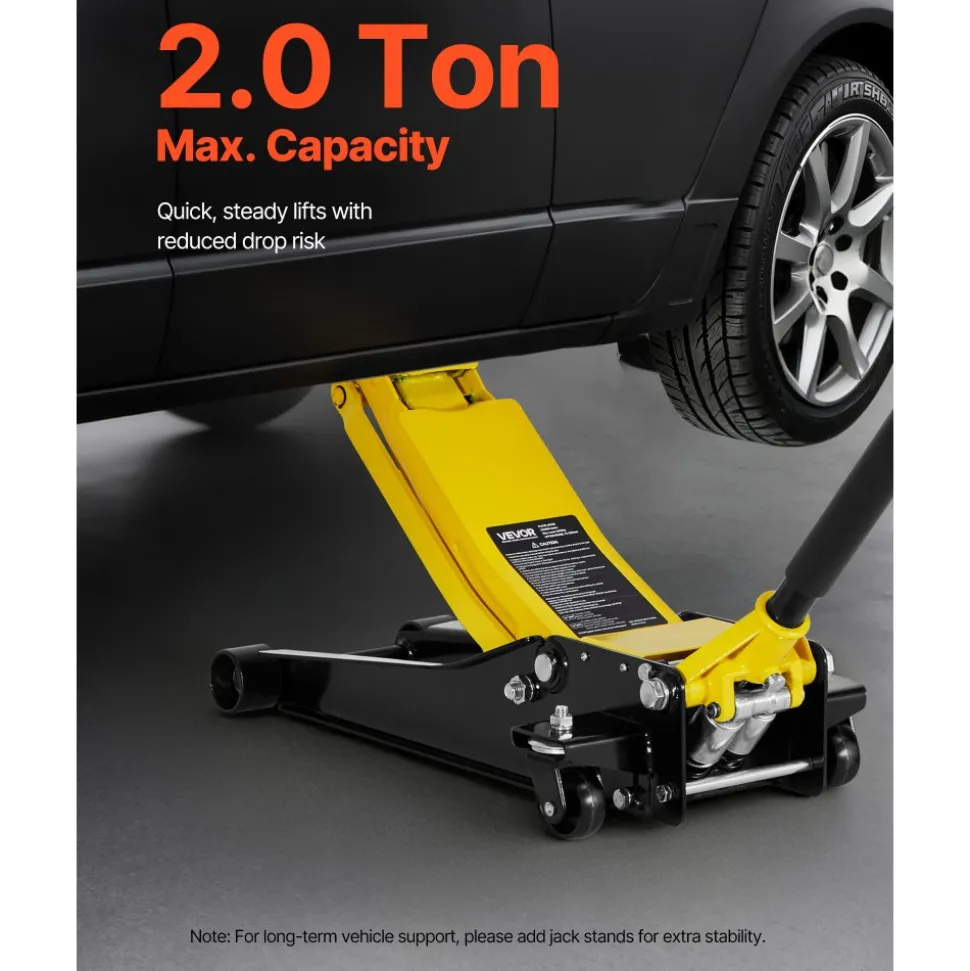 VEVOR Low Profile Floor Jack, 2 Ton (4400 lbs) Capacity, Steel Racing Floor Jack with Dual Pistons Quick Lift Pump, Hydraulic Trolley Car Lift for Sports Cars, Sedans, Lifting Range 2.95-19.9 Inches
