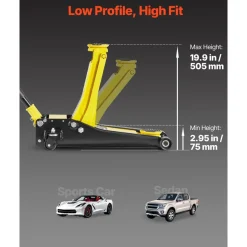 VEVOR Low Profile Floor Jack, 2 Ton (4400 lbs) Capacity, Steel Racing Floor Jack with Dual Pistons Quick Lift Pump, Hydraulic Trolley Car Lift for Sports Cars, Sedans, Lifting Range 2.95-19.9 Inches