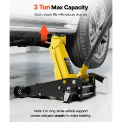 VEVOR Low Profile Floor Jack, 3 Ton (6614 lbs) Capacity, Steel Racing Floor Jack with Single Piston Quick Lift Pump & Foot Pedal, Hydraulic Trolley Car Lift for SUVs, Pickups, Lifting Range 5.1"-19.7"