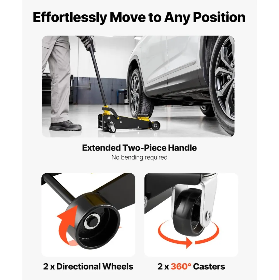 VEVOR Low Profile Floor Jack, 3 Ton (6614 lbs) Capacity, Steel Racing Floor Jack with Single Piston Quick Lift Pump & Foot Pedal, Hydraulic Trolley Car Lift for SUVs, Pickups, Lifting Range 5.1"-19.7"