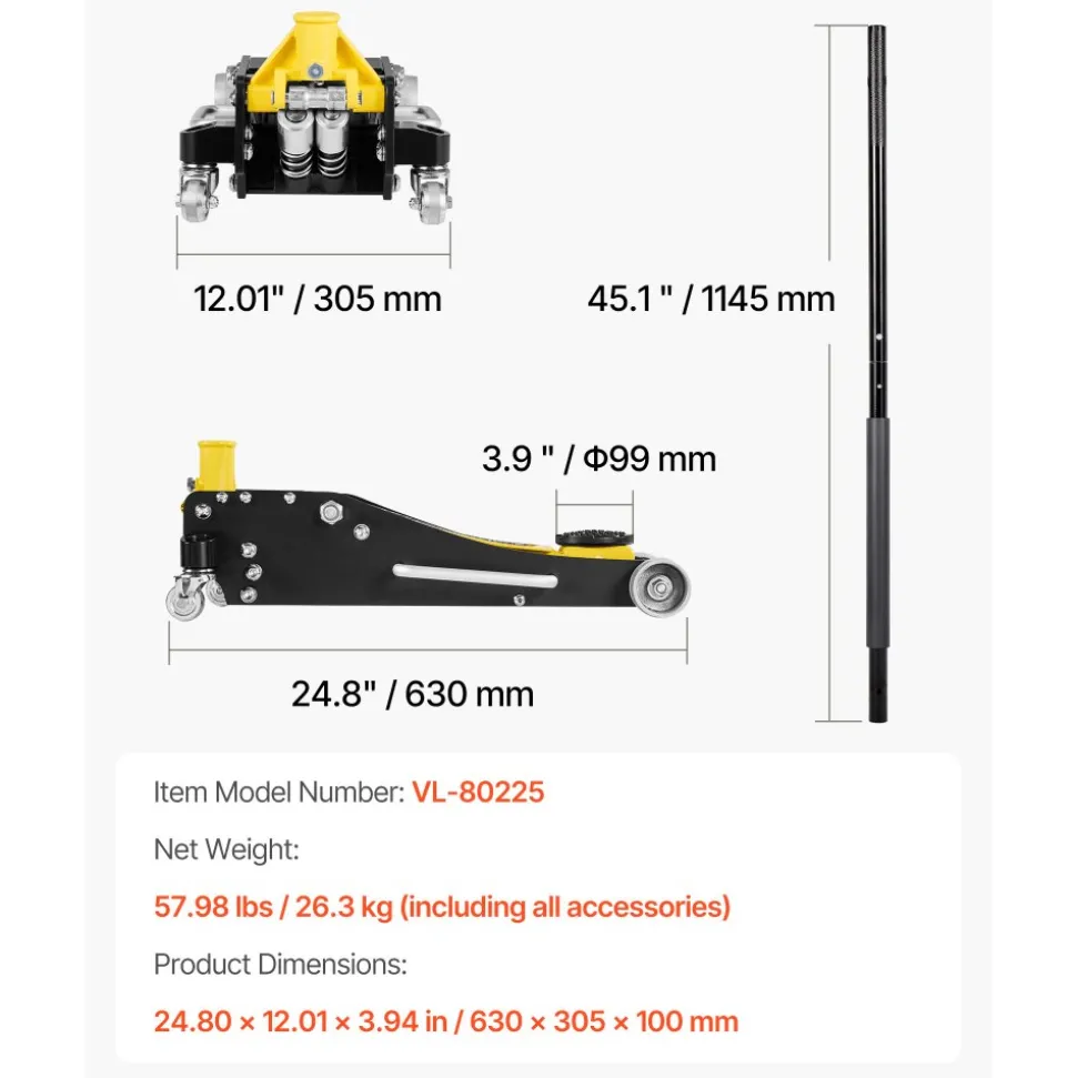 VEVOR Low Profile Floor Jack, 2.5 Ton (5500 lbs) Capacity, Aluminum & Steel Racing Floor Jack with Dual Pistons Quick Lift Pump, Hydraulic Trolley Car Lift for Compact SUVs, Lifting Range 3.74-18.7 in