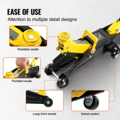 VEVOR Low Profile Floor Jack 2 Ton (4400 lbs), Heavy Duty Iron Hydraulic Racing Floor Jack, Hydraulic Car Jack, Single Piston Quick Lift Pump, 4.9"-13.2" Height Lifting Range (Yellow)