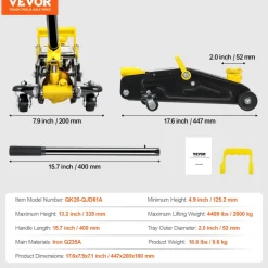 VEVOR Low Profile Floor Jack 2 Ton (4400 lbs), Heavy Duty Iron Hydraulic Racing Floor Jack, Hydraulic Car Jack, Single Piston Quick Lift Pump, 4.9