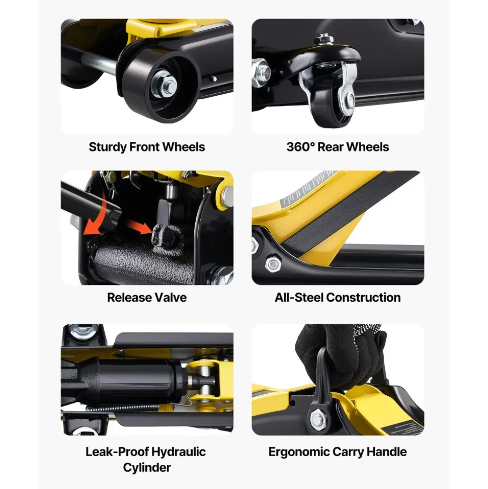 VEVOR Low Profile Floor Jack, 2.5 Ton (5512 lbs) Capacity, Steel Racing Floor Jack with Single Piston Quick Lift Pump & SUV Adapters, Hydraulic Trolley Car Lift for Sedans, Lifting Range 3.3"-13.8"
