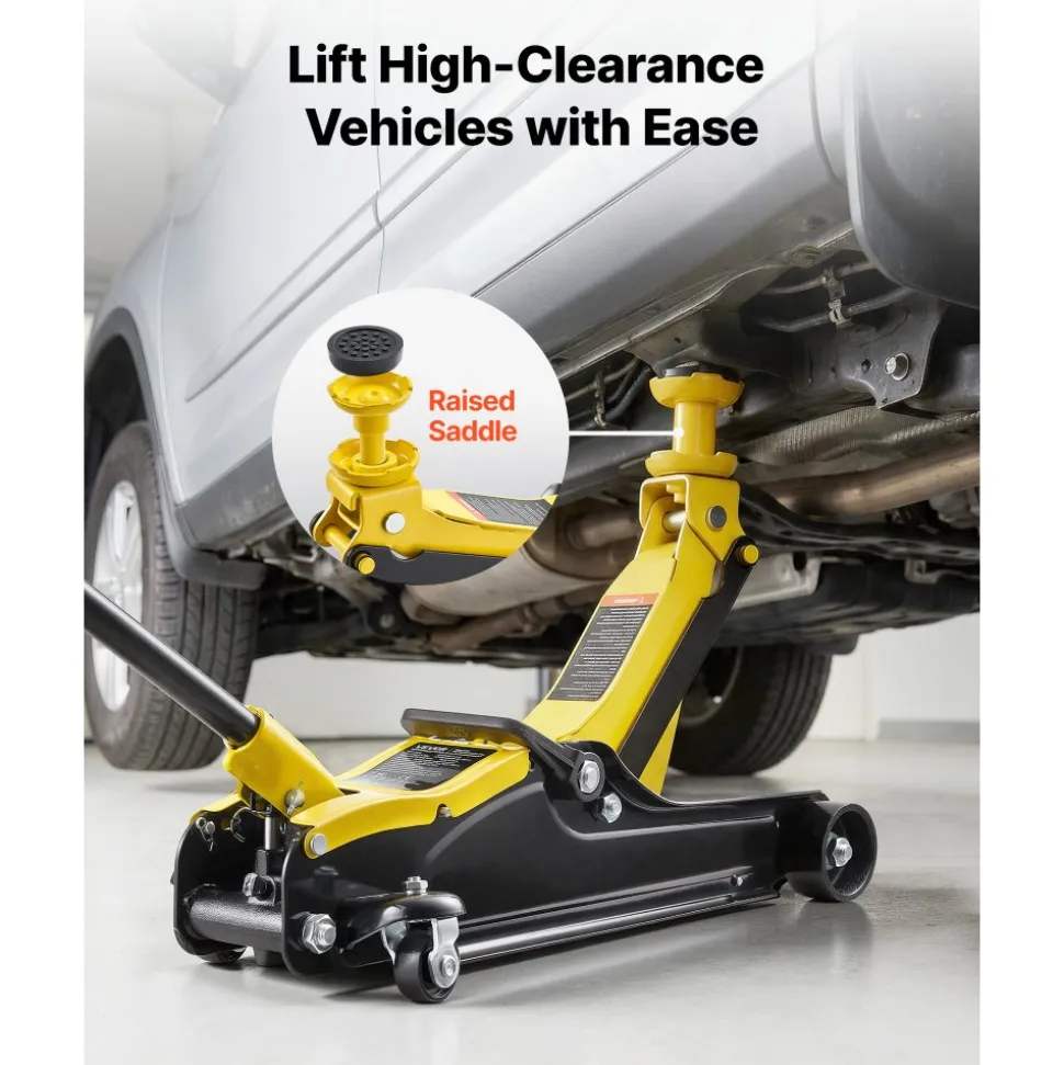 VEVOR Low Profile Floor Jack, 2.5 Ton (5512 lbs) Capacity, Steel Racing Floor Jack with Single Piston Quick Lift Pump & SUV Adapters, Hydraulic Trolley Car Lift for Sedans, Lifting Range 3.3"-13.8"