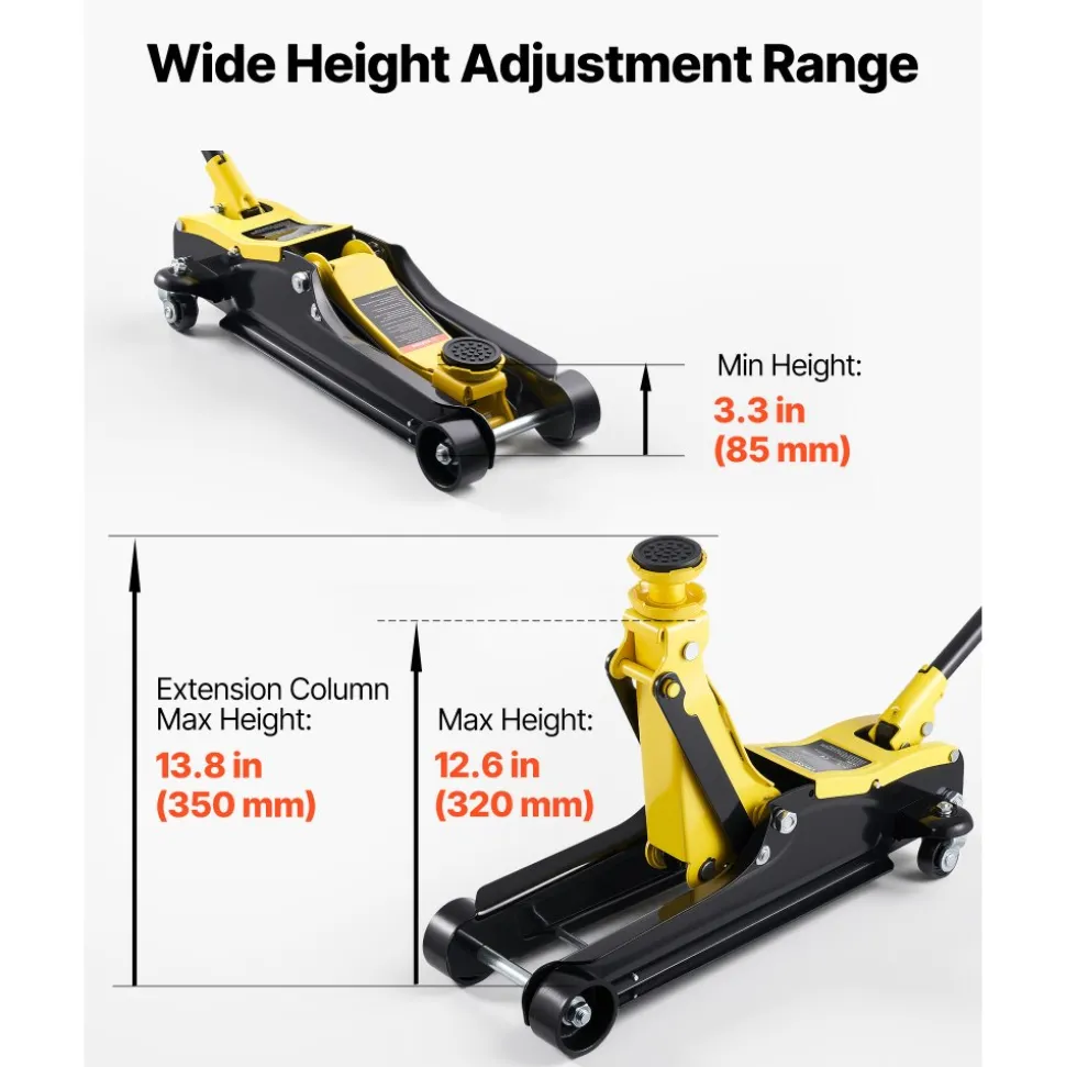 VEVOR Low Profile Floor Jack, 2.5 Ton (5512 lbs) Capacity, Steel Racing Floor Jack with Single Piston Quick Lift Pump & SUV Adapters, Hydraulic Trolley Car Lift for Sedans, Lifting Range 3.3"-13.8"