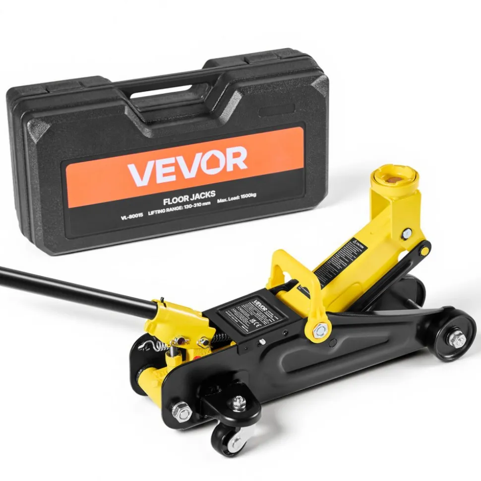 VEVOR Low Profile Floor Jack, 1.5 Ton (3300 lbs) Capacity, Steel Racing Floor Jack with Single Piston Quick Lift Pump, Hydraulic Trolley Car Lift for Sports Cars, Sedans, Lifting Range 5.1-12.2 Inches