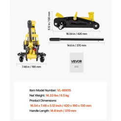 VEVOR Low Profile Floor Jack, 1.5 Ton (3300 lbs) Capacity, Steel Racing Floor Jack with Single Piston Quick Lift Pump, Hydraulic Trolley Car Lift for Sports Cars, Sedans, Lifting Range 5.1-12.2 Inches