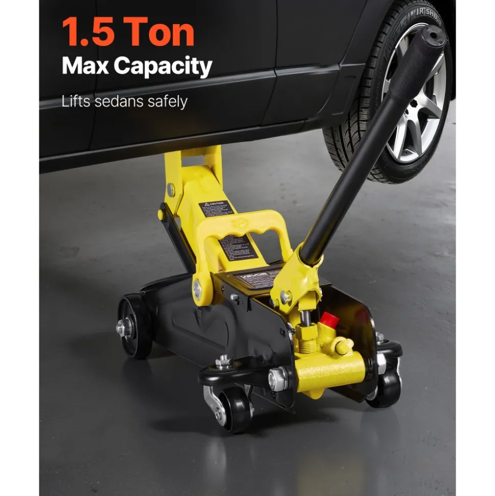 VEVOR Low Profile Floor Jack, 1.5 Ton (3300 lbs) Capacity, Steel Racing Floor Jack with Single Piston Quick Lift Pump, Hydraulic Trolley Car Lift for Sports Cars, Sedans, Lifting Range 5.1-12.2 Inches